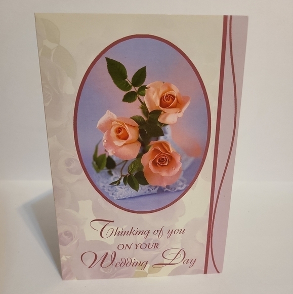 Vintage Pink Rose Floral Pattern Congratulations Wedding Card - Picture 1 of 5